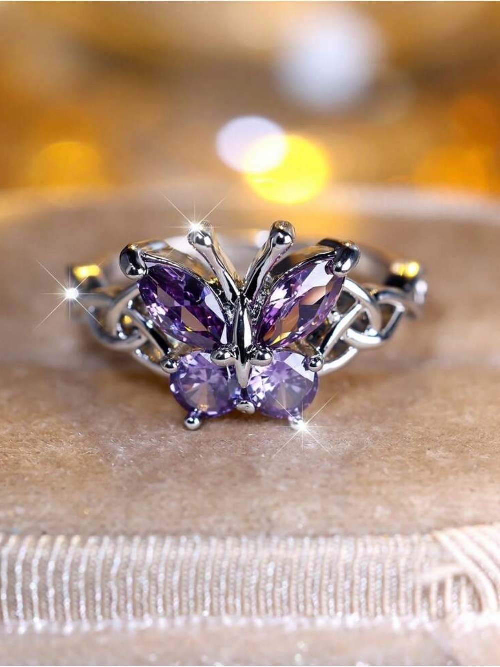 Sterling Silver Plated Cubic Zirconia Butterfly Celtic Knot Ring NWT JUST IN
